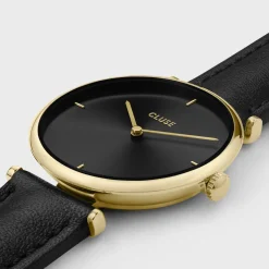 CLUSE Montres Noir|Montres Or^Triomphe Watch Leather, Black, Gold colour