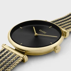 CLUSE Montres Or|Triomphe^Triomphe Watch Mesh, Black, Gold colour