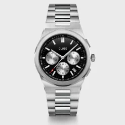 CLUSE Montres Argent|Montres Noir^Vigoureux Chrono Steel Black and Silver, Silver Colour