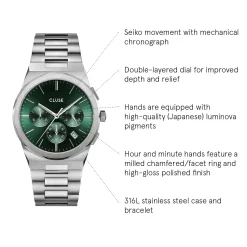 CLUSE Montres Argent|Vigoureux^Vigoureux Chrono Steel Green, Silver Colour