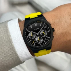 CLUSE Montres Noir|Montres Noir^Vigoureux Chrono Watch Silicone Yellow, Black Colour