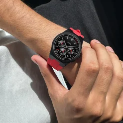 CLUSE Montres Noir|Montres Noir^Vigoureux Chrono Watch Silicone Red, Black Colour