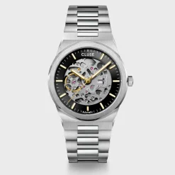 CLUSE Montres Argent|Montres Noir^Vigoureux Steel Automatic Watch, Black, Silver Colour